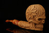 Floral Skull Block Meerschaum Pipe with custom case 13331