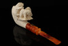 Bear Family Hand Carved Block Meerschaum Pipe with case 14770