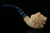 Autograph Series Lion Block Meerschaum Pipe with fitted case BLUE Stem M5112