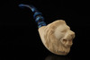 Autograph Series Lion Block Meerschaum Pipe with fitted case BLUE Stem M5112