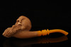 Bearded Skull Block Meerschaum Pipe by Kenan with fitted case 15023