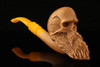 Bearded Skull Block Meerschaum Pipe by Kenan with fitted case 15023