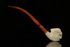 srv - Skull with Wings Churchwarden Dual Stem Meerschaum Pipe with fitted case M2216