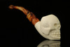 srv - Skull Churchwarden Dual Stem Meerschaum Pipe with fitted case M2217