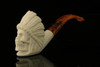 srv - Big Chief Skull Churchwarden Dual Stem Meerschaum Pipe with fitted case M2275