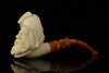 srv - Pirate Churchwarden Dual Stem Meerschaum Pipe with fitted case M2548