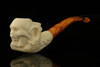 srv - Skull in Claw Churchwarden Dual Stem Meerschaum Pipe with fitted case M2741