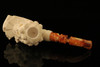 Floral Skull Block Meerschaum Pipe Hand Carved by I. Baglan with case 10320