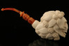 Floral Skull Block Meerschaum Pipe Carved by I. Baglan with custom CASE 10786