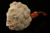 Floral Skull Block Meerschaum Pipe Carved by I. Baglan with custom CASE 10786