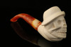 Cowboy Skull Hand Carved Block Meerschaum Pipe in custom CASE 11411