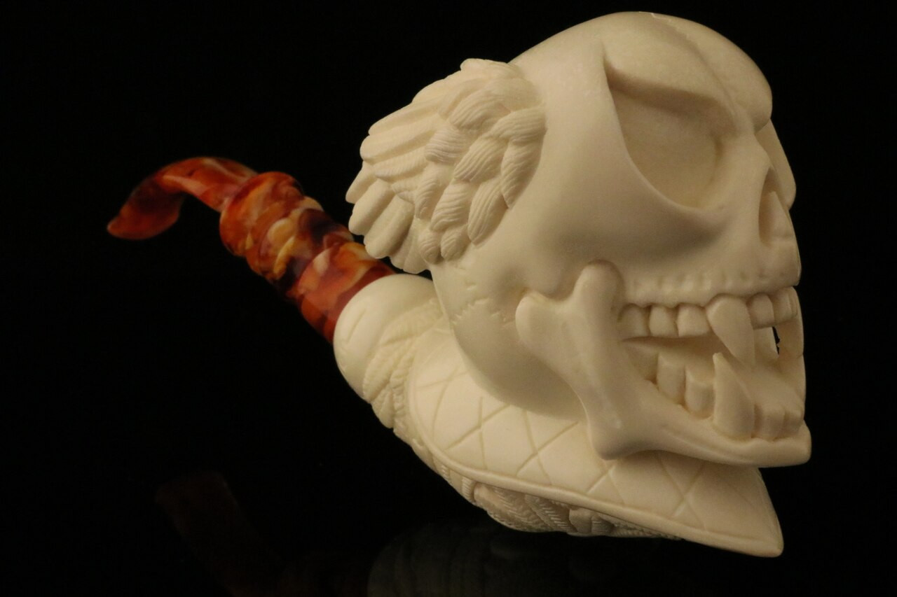 Devil Block Meerschaum Pipe Carved by I. Baglan with case