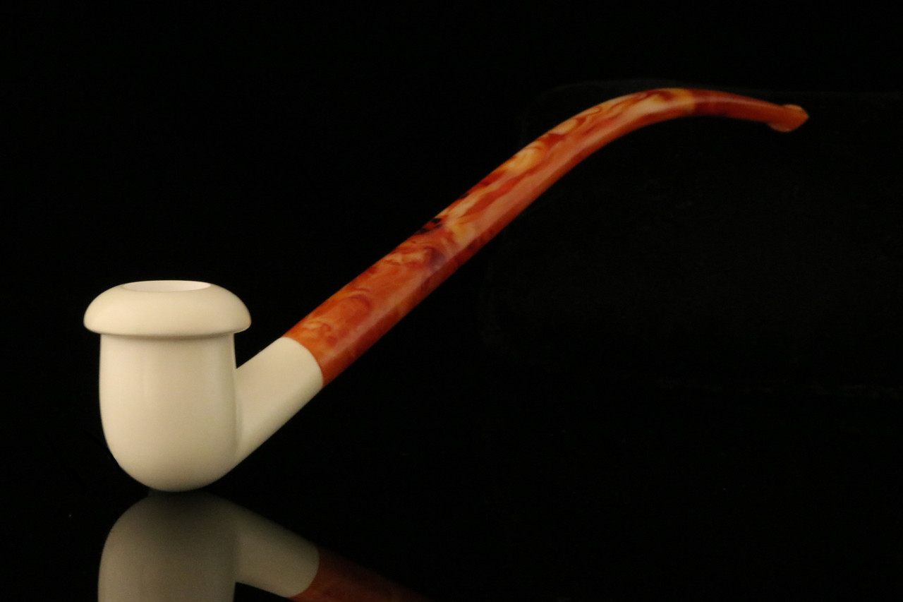 Bent Billiard Churchwarden Block Meerschaum Pipe with case