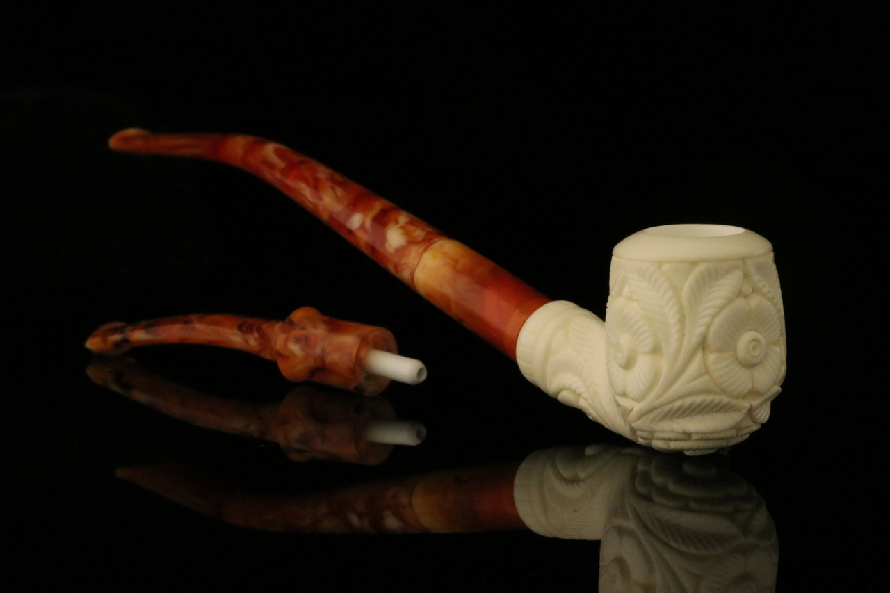 Autograph Series Carved Churchwarden Dual Stem Meerschaum Pipe