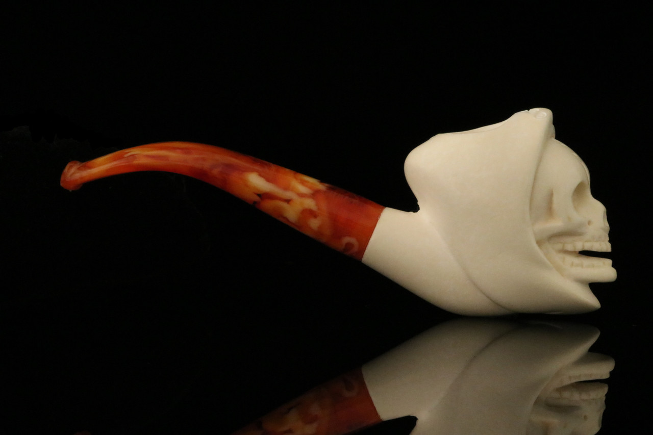 Grim Reaper Block Meerschaum Pipe with custom case M2692