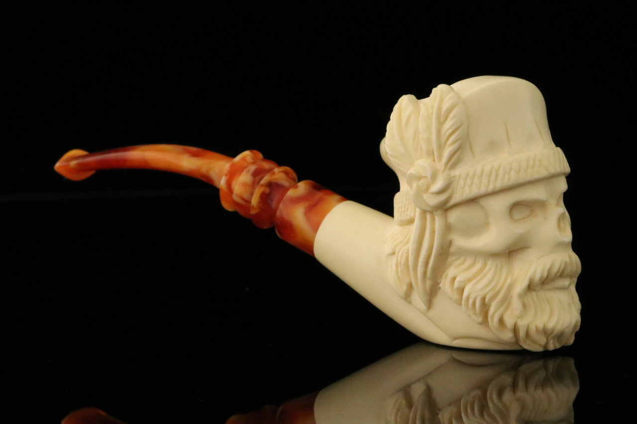 srv Scottish Soldier Skull Block Meerschaum Pipe with case