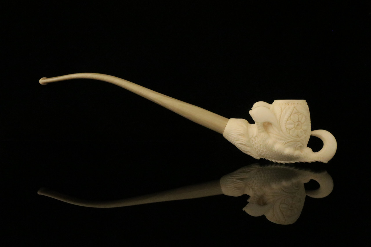 srv Carved Eagle's Claw Churchwarden Dual Stem Meerschaum Pipe