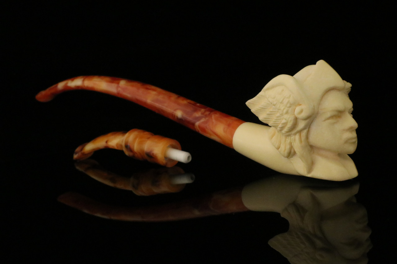 srv Viking Churchwarden Dual Stem Meerschaum Pipe with case