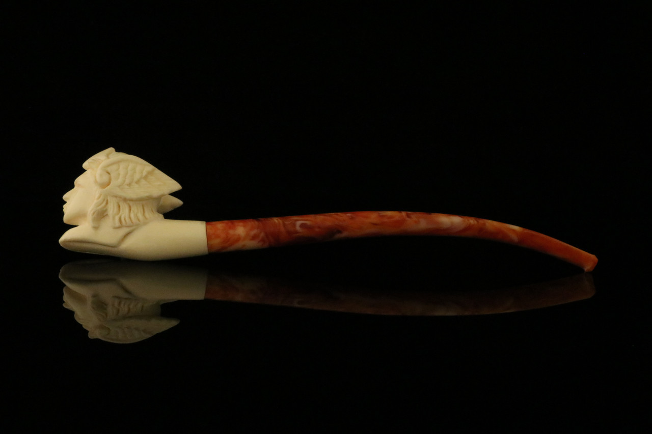 srv Viking Churchwarden Dual Stem Meerschaum Pipe with case