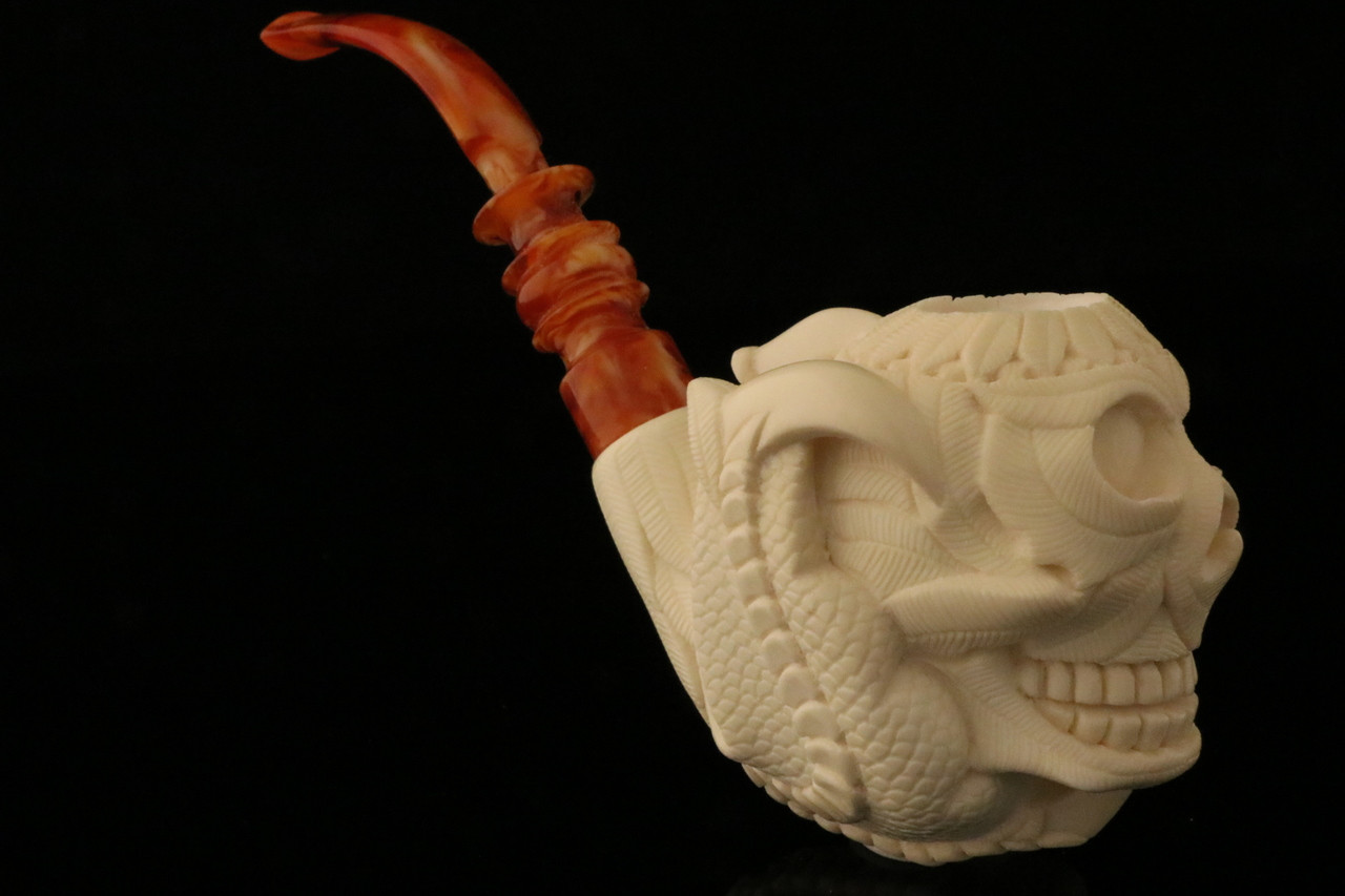 Skull in Claw Hand Carved Block Meerschaum Pipe by I. Baglan in