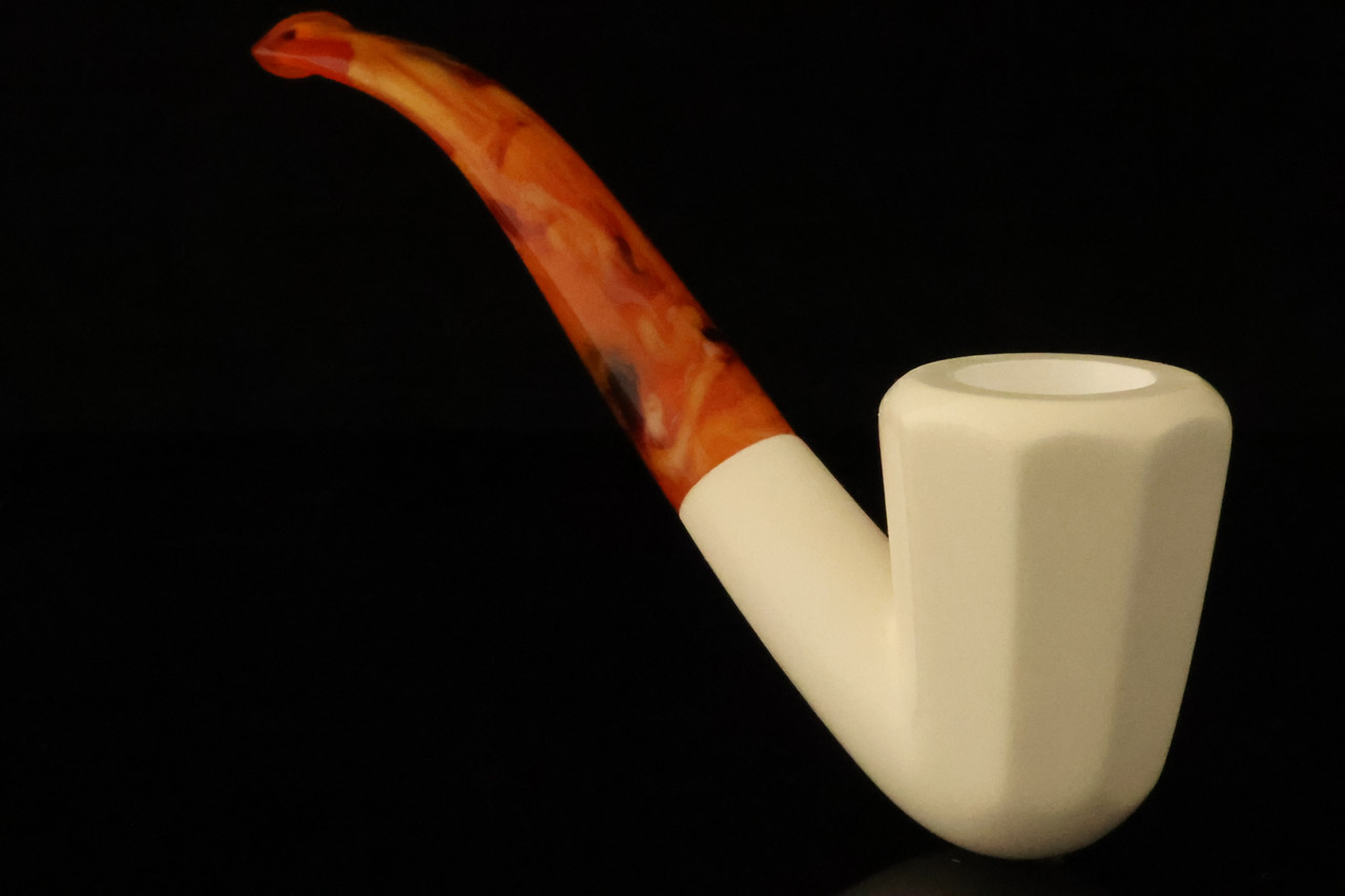 Octagon Hand Carved Block Meerschaum Pipe with CASE