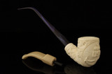 srv Premium - USN US Navy Carved Churchwarden Dual Stem Meerschaum Pipe with case 15803