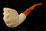 srv - Deer hand carved block meerschaum pipe with fitted case 15807