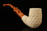 srv - Carved Lattice Bent Billiard Block Meerschaum Pipe with fitted case 15812