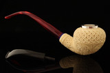 srv Premium - Autograph Series Carved Deluxe Churchwarden Dual Stem Meerschaum Pipe +case 15813