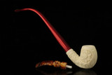 srv - Carved Churchwarden Dual Stem Meerschaum Pipe with case M4697