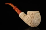 srv - Deluxe Dragon Deep Lattice Block Meerschaum Pipe by I. Baglan with fitted case M4730