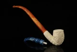 srv - Autograph Series Carved Churchwarden Dual Stem Meerschaum Pipe with case M4746