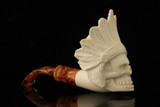 srv - Big Chief Skull Block Meerschaum Pipe with fitted case M4818