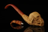 srv - Skull in Skeleton Hand Churchwarden Dual Stem Meerschaum Pipe with case M5123