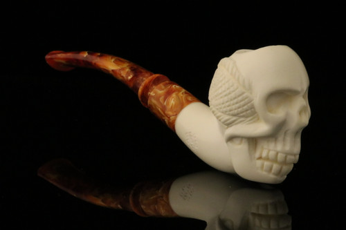 Skull Hand Carved Block Meerschaum Pipe with pouch M1167