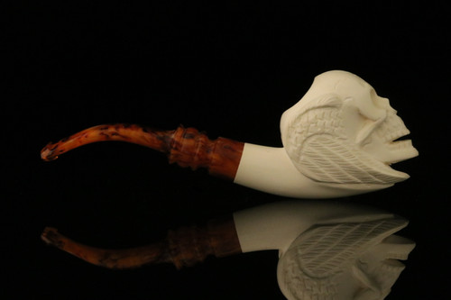 Angel Skull Block Meerschaum Pipe with custom case M1496
