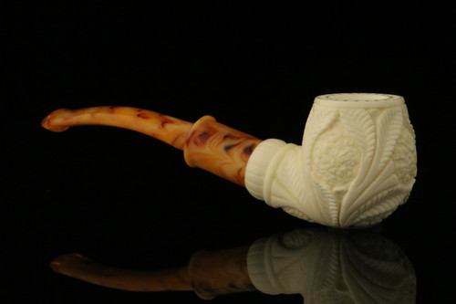 srv - Carved Apple Block Meerschaum Pipe with fitted case M3594