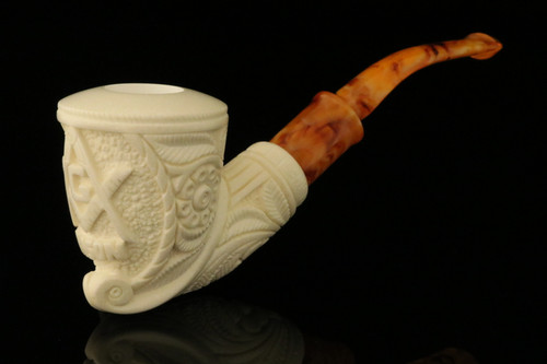 srv -  Freemasonry Block Meerschaum Pipe with fitted case M3683