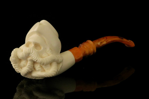srv - Octopus Pirate Skull Block Meerschaum Pipe with fitted case M4159 srv - Octopus Pirate Skull Block Meerschaum Pipe with fitted case M4159
