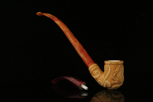 srv - Dragon Churchwarden Dual Stem Meerschaum Pipe with case M4176