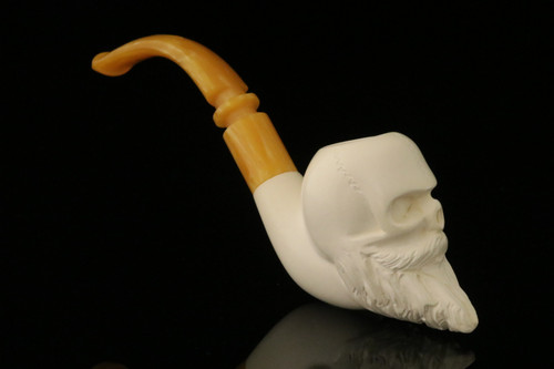 srv - Bearded Skull Block Meerschaum Pipe with fitted case M4192
