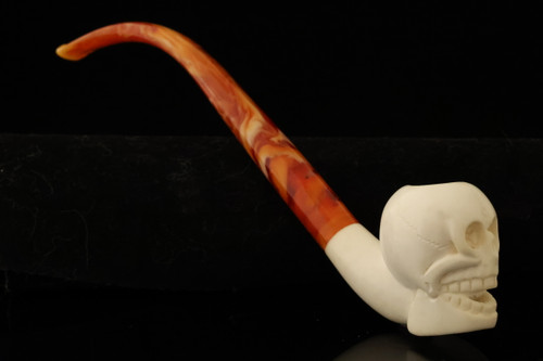 srv - Skull Churchwarden Block Meerschaum Pipe with fitted case 15710