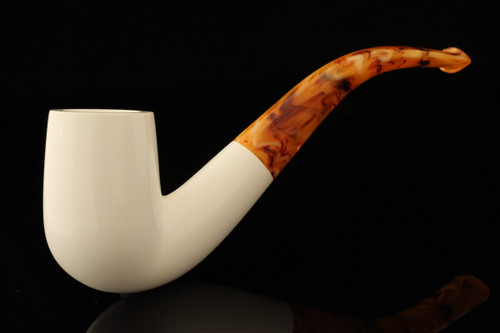 srv - Bent Billiard Hand carved Block Meerschaum Pipe with fitted case 15729