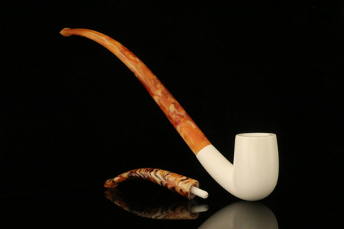srv - Bent Billiard Churchwarden Dual Stem Meerschaum Pipe with case M4285