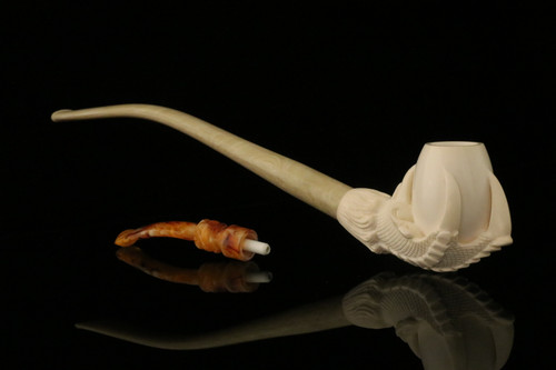 srv - Eagle's Claw Churchwarden Dual Stem Meerschaum Pipe with case M4327