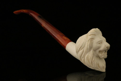 srv - Lion Churchwarden Block Meerschaum Pipe with fitted case M4367