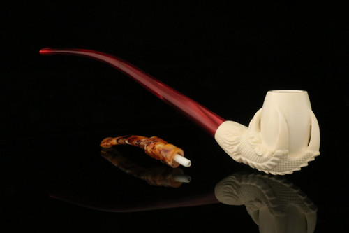 srv - Eagle's Claw Churchwarden Dual Stem Meerschaum Pipe with case M4376
