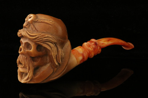 srv -  Pirate Skull Block Meerschaum Pipe with fitted case M4401