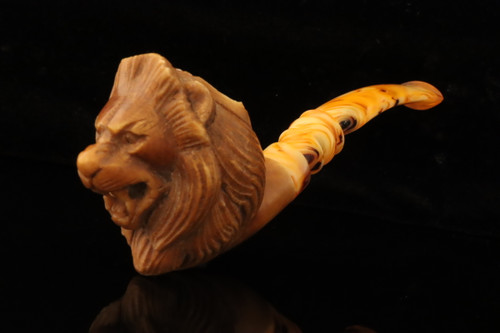 Lion  Block Meerschaum Pipe with pouch M4479