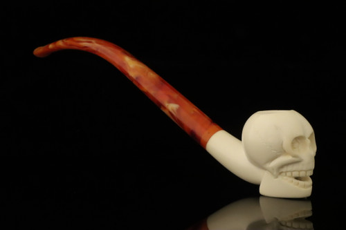 srv - Skull Churchwarden Block Meerschaum Pipe with fitted case M4531